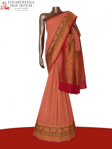 Double Contrast Handloom Banarasi Georgette Silk Saree